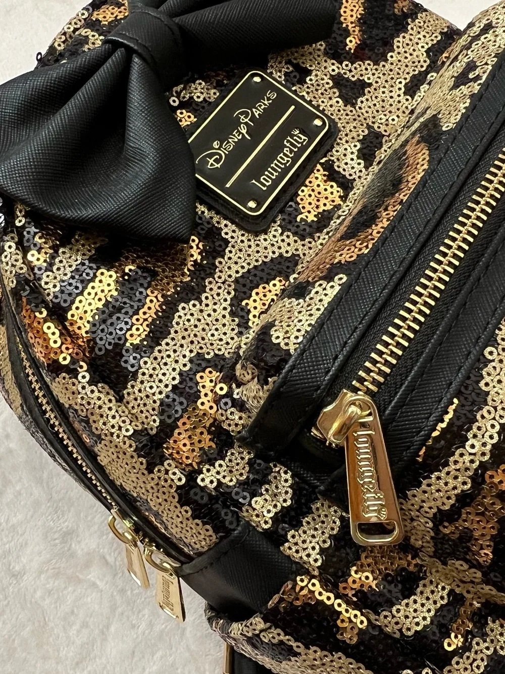 RARE Disney Loungefly Leopard Sequin Mickey Mini Backpack with Ears Headband Set